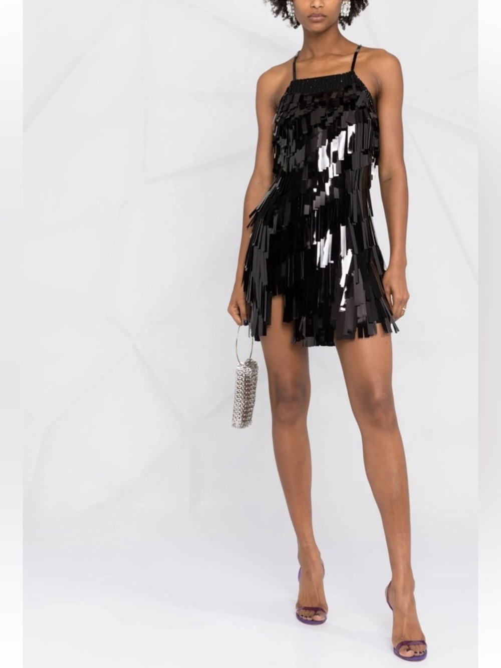 The Attico Black Sequin Fringe Mini Dress Size 2 $3500 Retail NWT